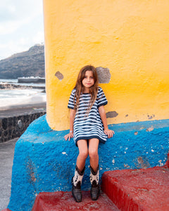 Wavy Crochet Dress - Navy/White