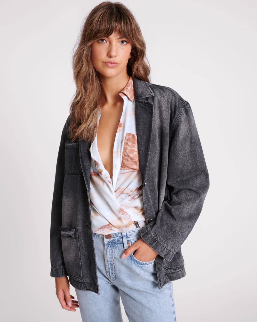 WORN BLACK DENIM BOYFRIEND BLAZER