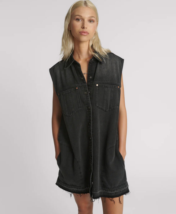 Denim Shirt Dress - Faded Black