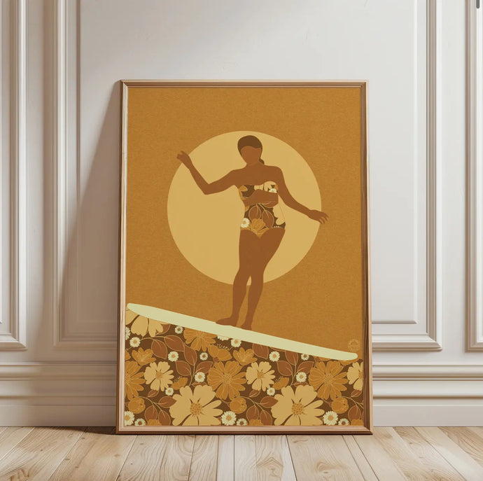 Floral Surfer - Vintage Floral - Illustration Poster